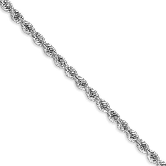 3mm, 14k White Gold, Handmade Solid Rope Chain Necklace, 30 Inch - Picture 1 of 8